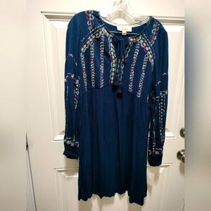 Nature By Westbound Bohemian, Embroidered 3/4 Sleeve Tiered Dress